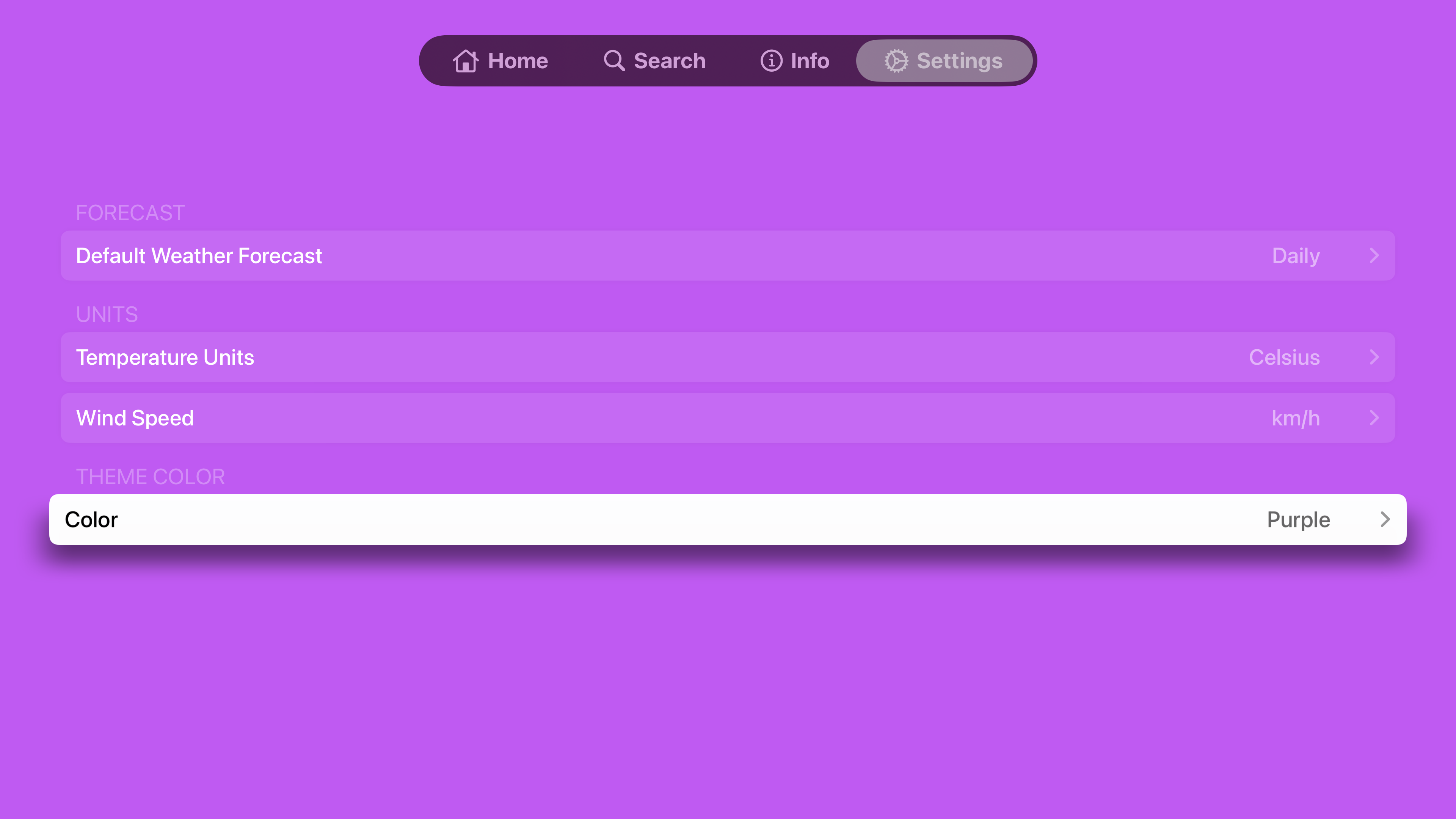 Settings Purple Theme